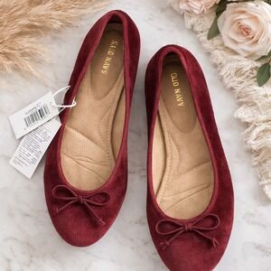 Old Navy Womens Burgundy Velvet Ballet Flats Round Toe Bow 487846-03-1 Size 9
